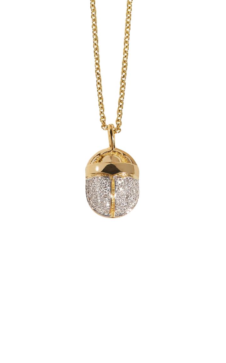 Pamela Love Scarab Pav Diamond 18k Yellow Gold Pendant Necklace