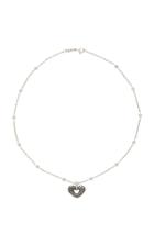 Gioia 18k White Gold And Grey Diamond Heart Necklace
