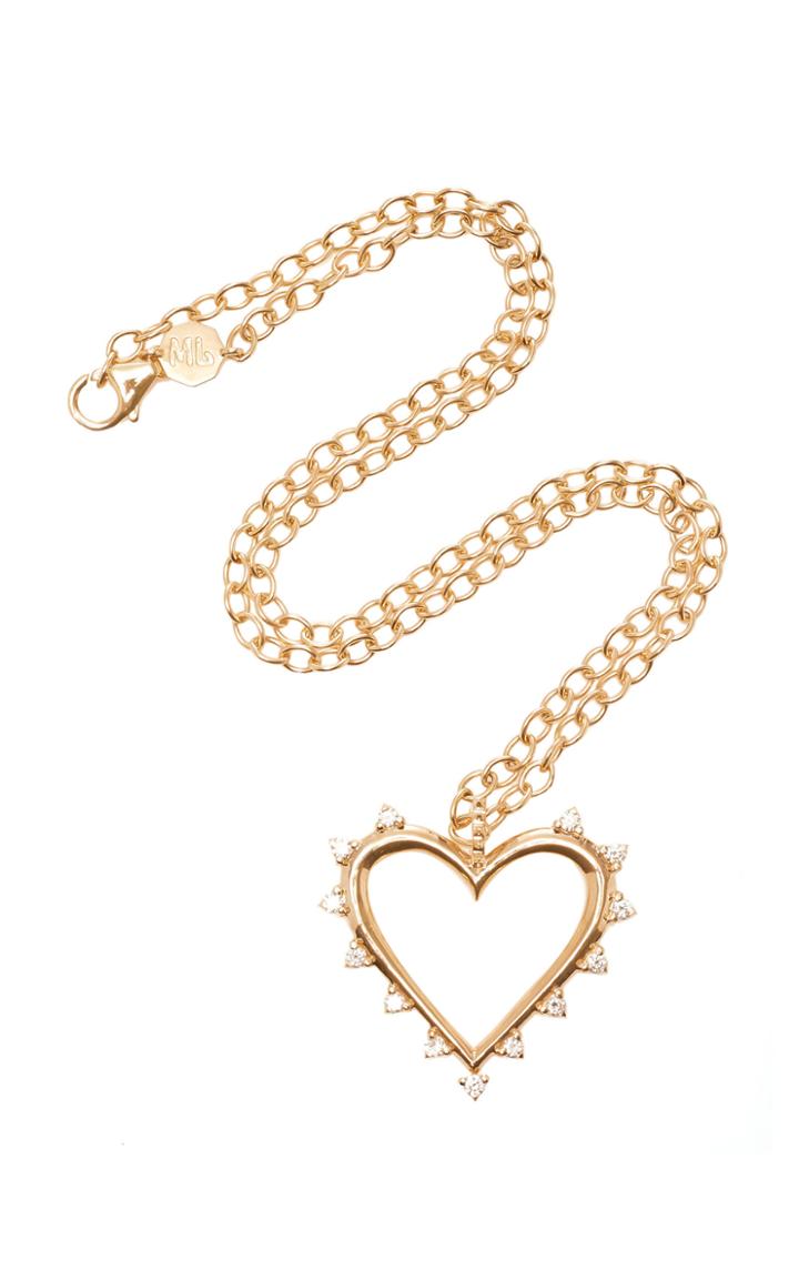 Marlo Laz Open Heart 14k Gold Diamond Necklace