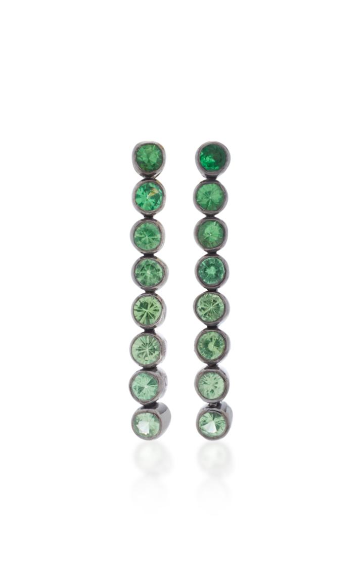 She Bee Rhodium-plated Green Tsavorites Drop Earrings