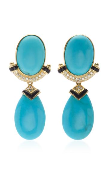 Ruth Grieco 18k Gold, Turquoise And Diamond Drop Earrings