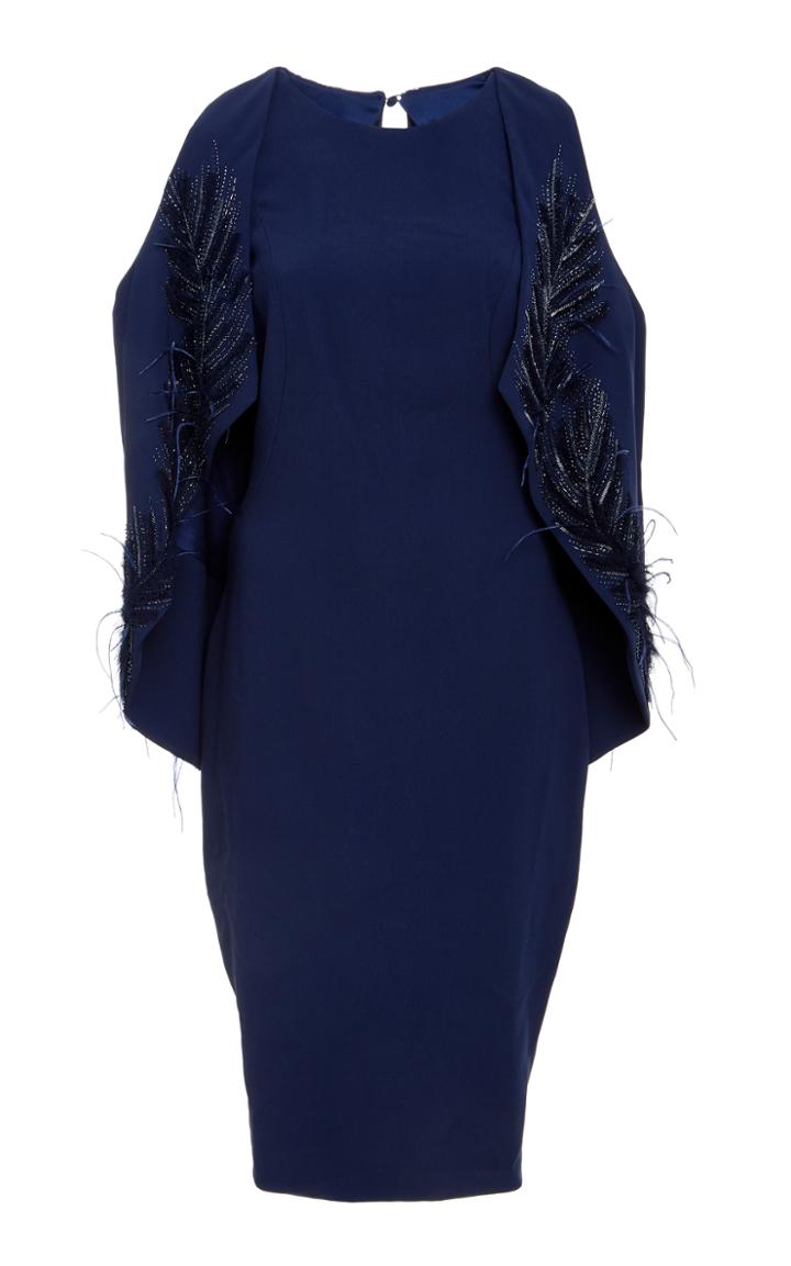 Pamella Roland Feather Embroidered Cocktail Dress