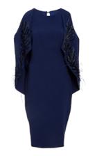 Pamella Roland Feather Embroidered Cocktail Dress