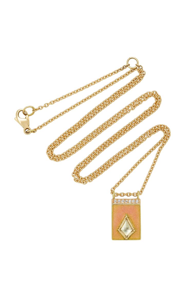 Brooke Gregson Diamond Kite Halo Coral Enamel Necklace 5