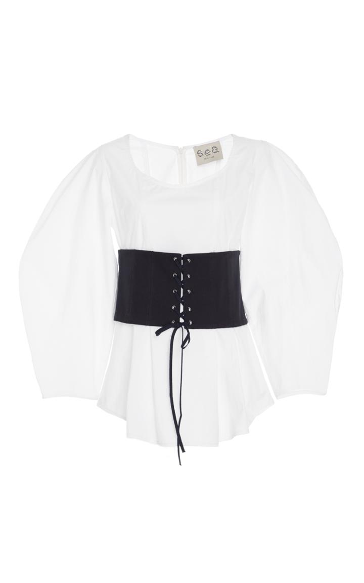 Sea Twill Combo Corset Blouse