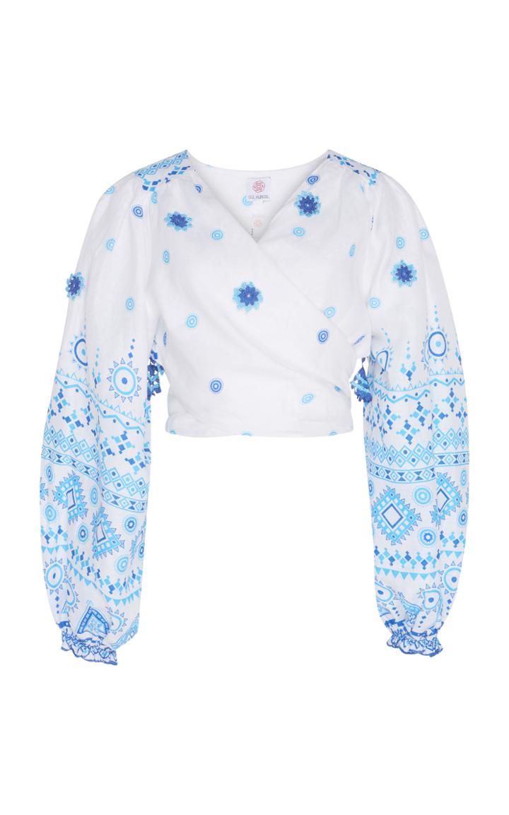 Gl Hrgel Printed Linen Wrap Top