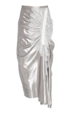 Christopher Esber Foil-coated Silk Incline Lace Gather Slit Skirt