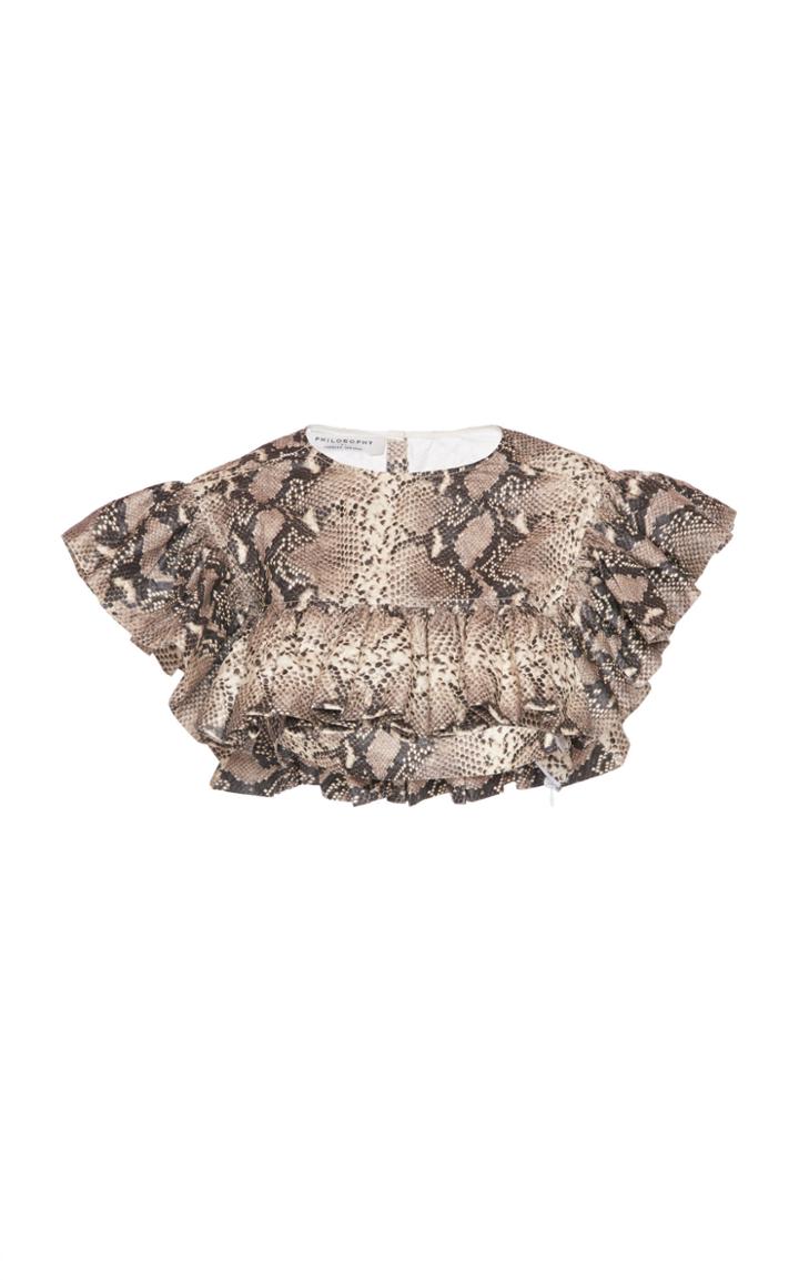 Philosophy Di Lorenzo Serafini Ruffled Sleeve Crepe Crop Top