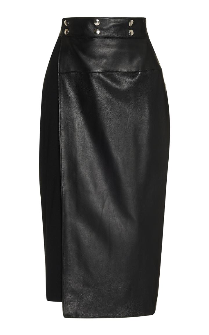 Moda Operandi Boyarovskaya Knit-paneled Draped Leather Midi Skirt