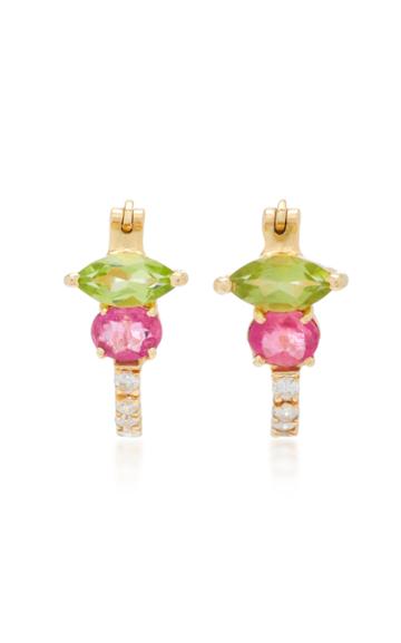 Carolina Neves 18k Gold Peridot Rubellite And Diamond Earrings