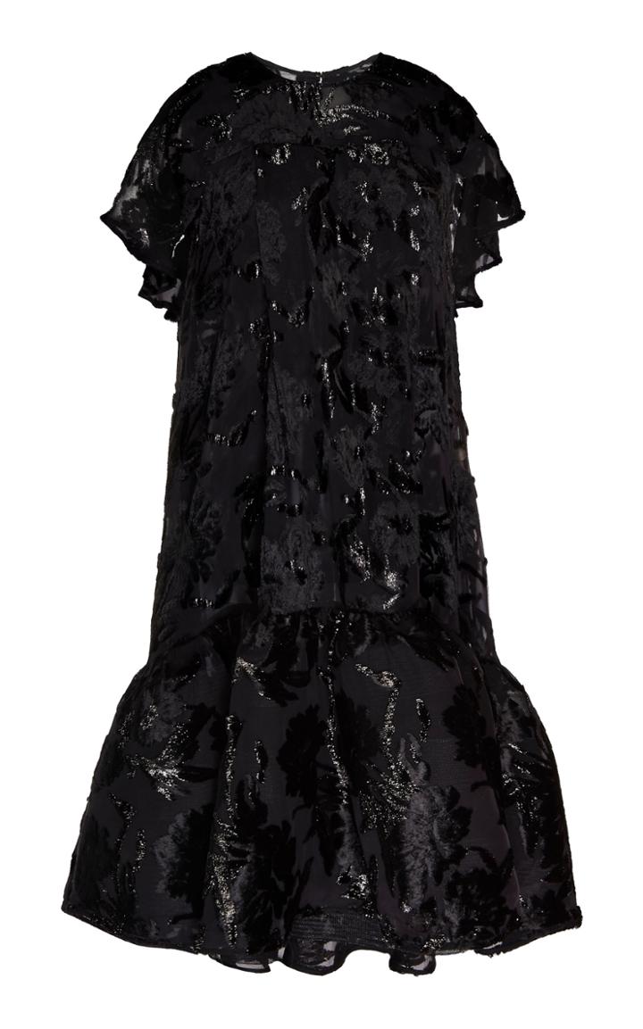 Huishan Zhang Jodie Sleeveless Drop Waist Flounce Midi Dress Size: 12