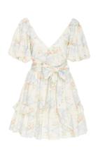 Moda Operandi Loveshackfancy Zelle Cotton Wrap Puff Sleeve Mini Dress Size: 00