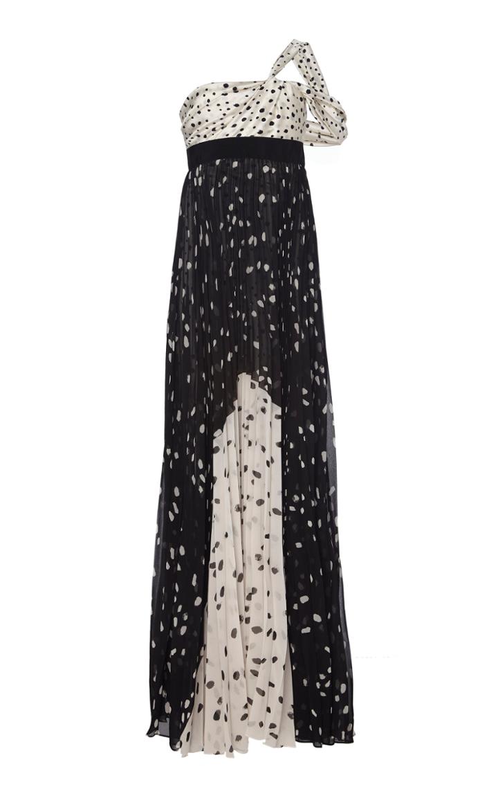 Silvia Tcherassi Salgar Polka-dot Satin-paneled Silk-chiffon Maxi Dres