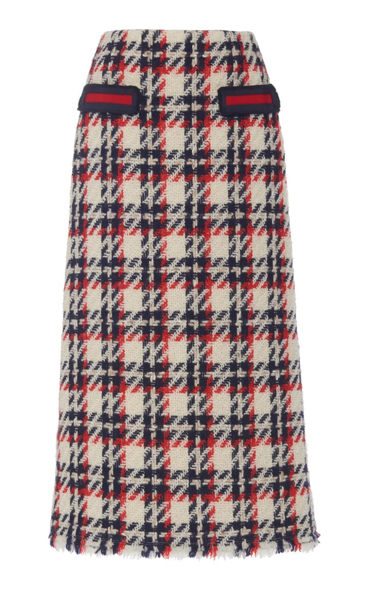 Moda Operandi Marc Jacobs Grosgrain-trimmed Plaid Wool-blend Tweed Pencil Skirt Size