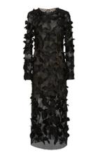 Oscar De La Renta Leather Leaf Applique Midi Dress