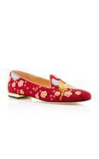 Charlotte Olympia M'o Exclusive: Cherry Blossom Embroidered Canvas Slippers