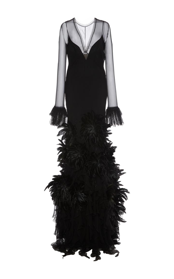 Alberta Ferretti Floral Embellished Silk Chiffon Gown