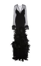 Alberta Ferretti Floral Embellished Silk Chiffon Gown