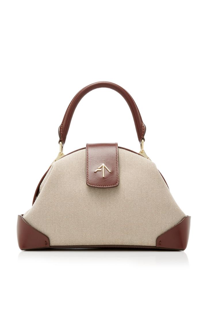 Manu Atelier Demi Leather-trimmed Canvas Top Handle Bag