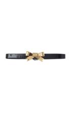 Rodarte Black Skinny Patent Leather Waist Belt With Small Gold Bow Ornament
