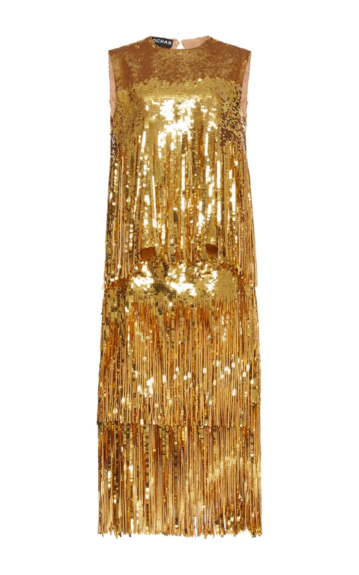 Rochas Sleeveless Sequin Fringe Dress