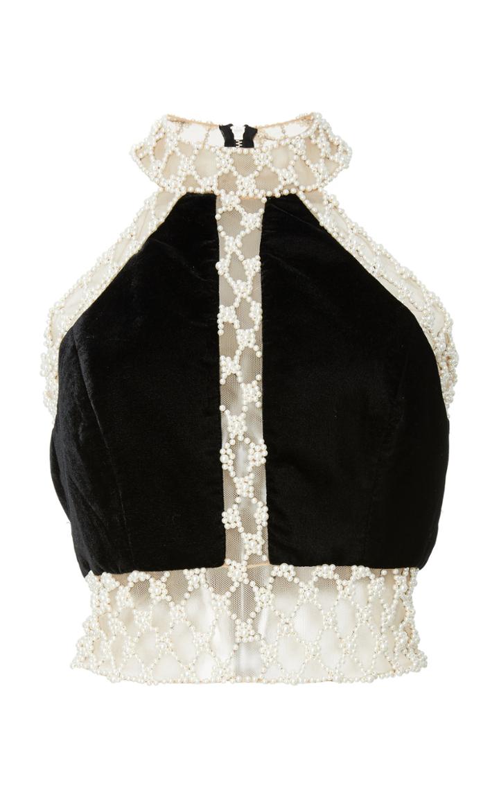 Patbo Velvet And Pearl Crop Top