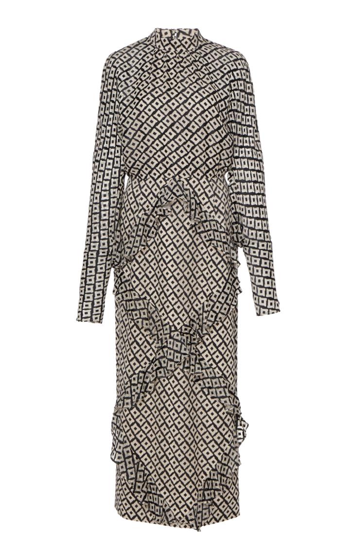 Saloni Alek Ruffle-trimmed Silk-georgette Midi Dress