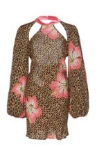Rixo Dalia Velvet-trimmed Floral Cutout Mini Dress