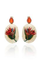 Silvia Furmanovich Marquetry White Heliconia Flower Oval Earrings
