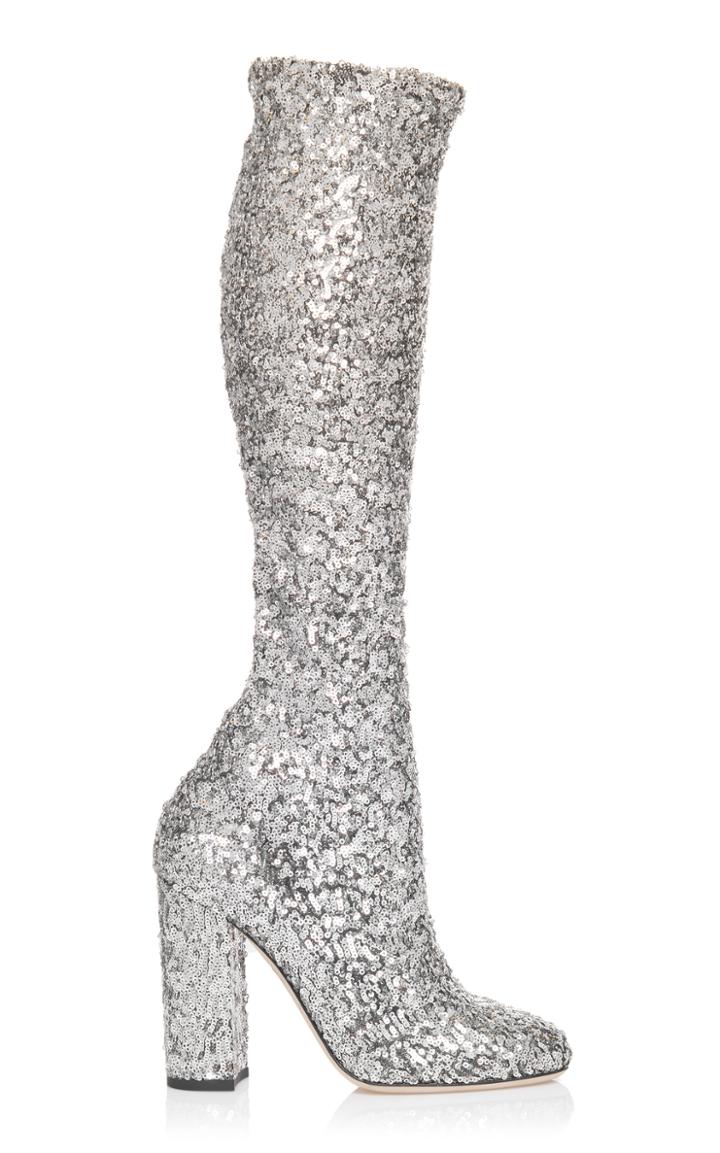Dolce & Gabbana Silver Sequin Boot