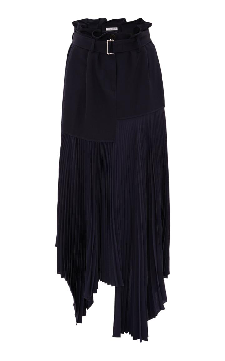 Moda Operandi Jw Anderson Asymmetric Plisse-detailed Wool Midi Skirt