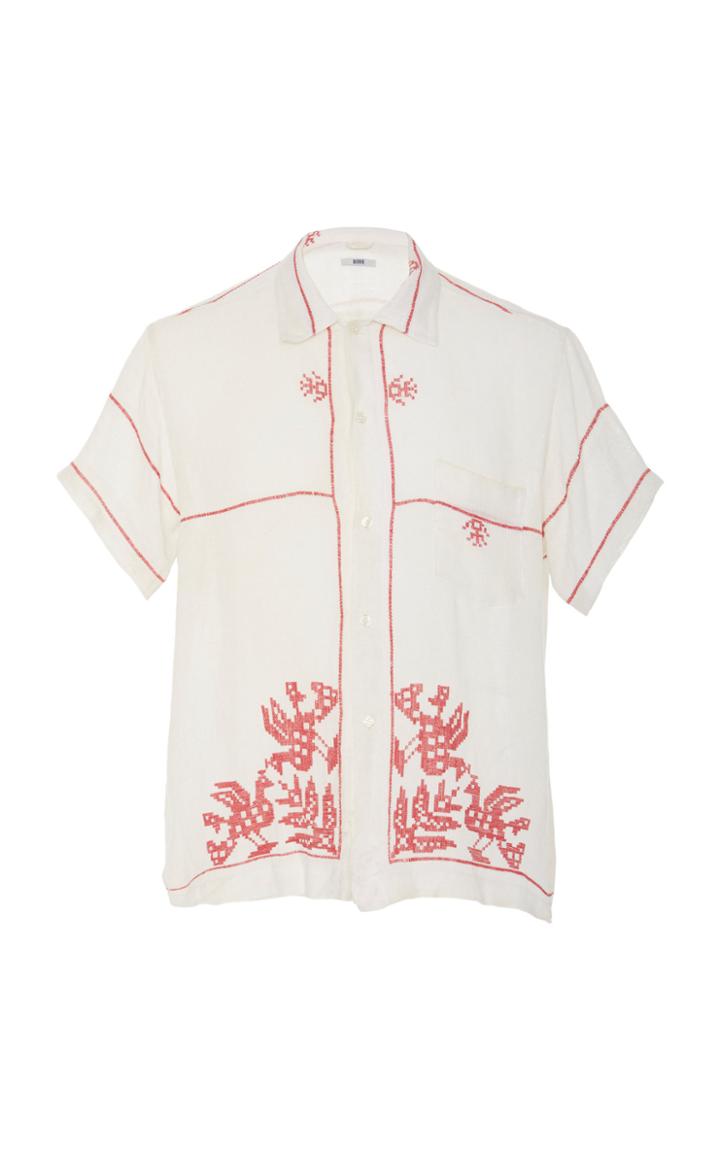 Bode Cross Stitch-embroidered Cotton Shirt