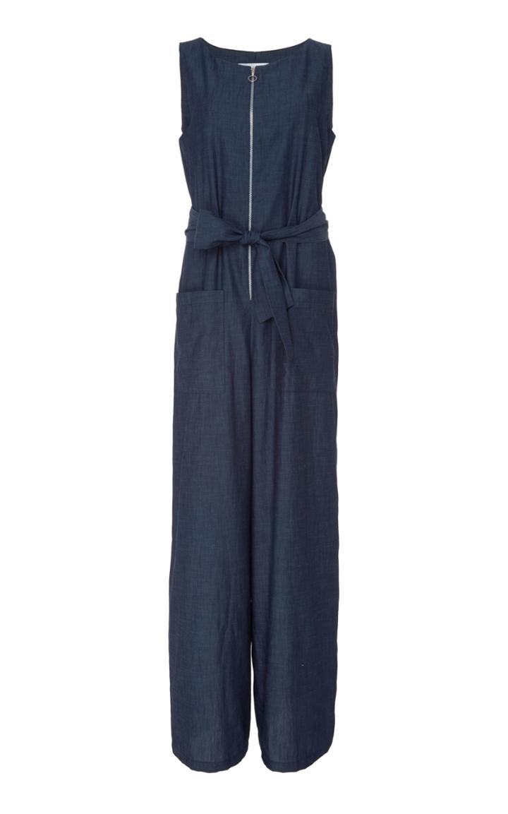 Christina Economou Denim Belted Jumpsuit