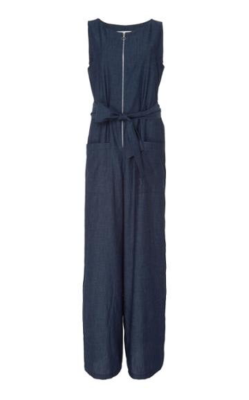 Christina Economou Denim Belted Jumpsuit