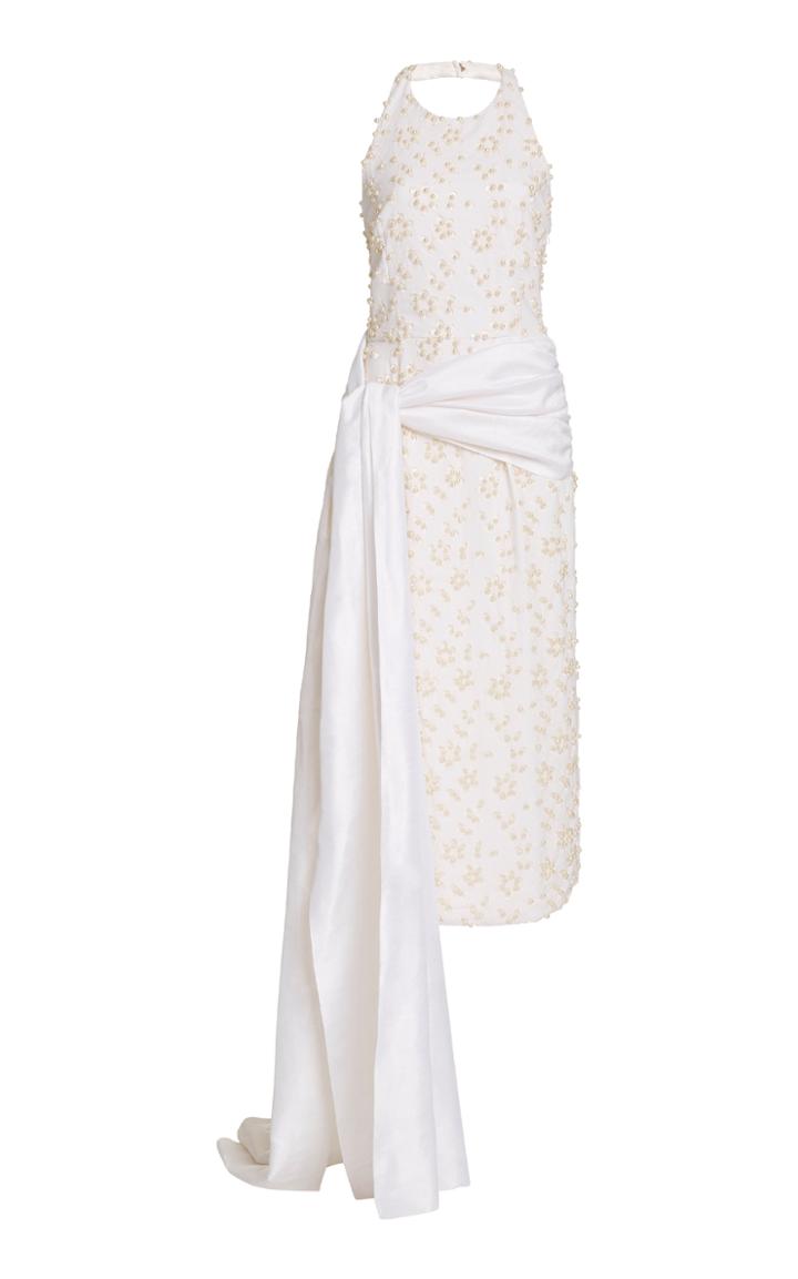 Markarian Draped Embellished Broderie Anglaise Cotton Midi Dress