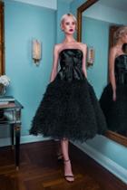 Alexandra Vidal Black Hand Beaded Strapless Corset Tea Length Tulle Dress