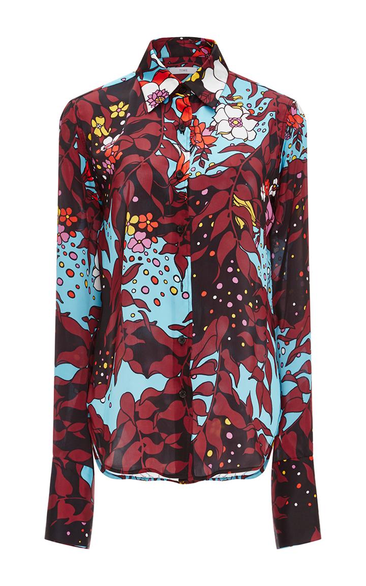 Tome Burgundy Floral Print Classic Wide Cuff Shirt