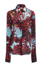 Tome Burgundy Floral Print Classic Wide Cuff Shirt