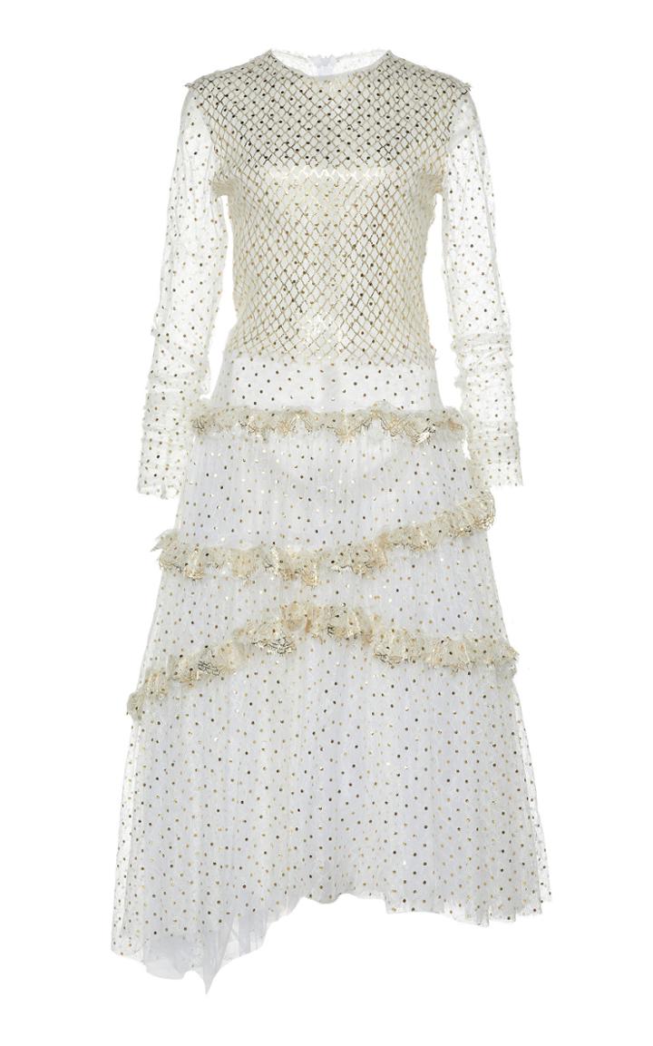 Moda Operandi Anas Jourden Asymmetrical Polka-dot Print Midi Dress Size: 34