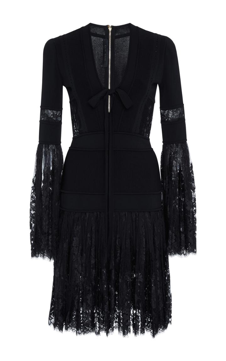 Elie Saab Knit Mini Dress With Lace Bell Sleeves