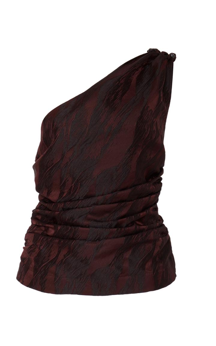 Ganni One-shoulder Ruched Jacquard Top