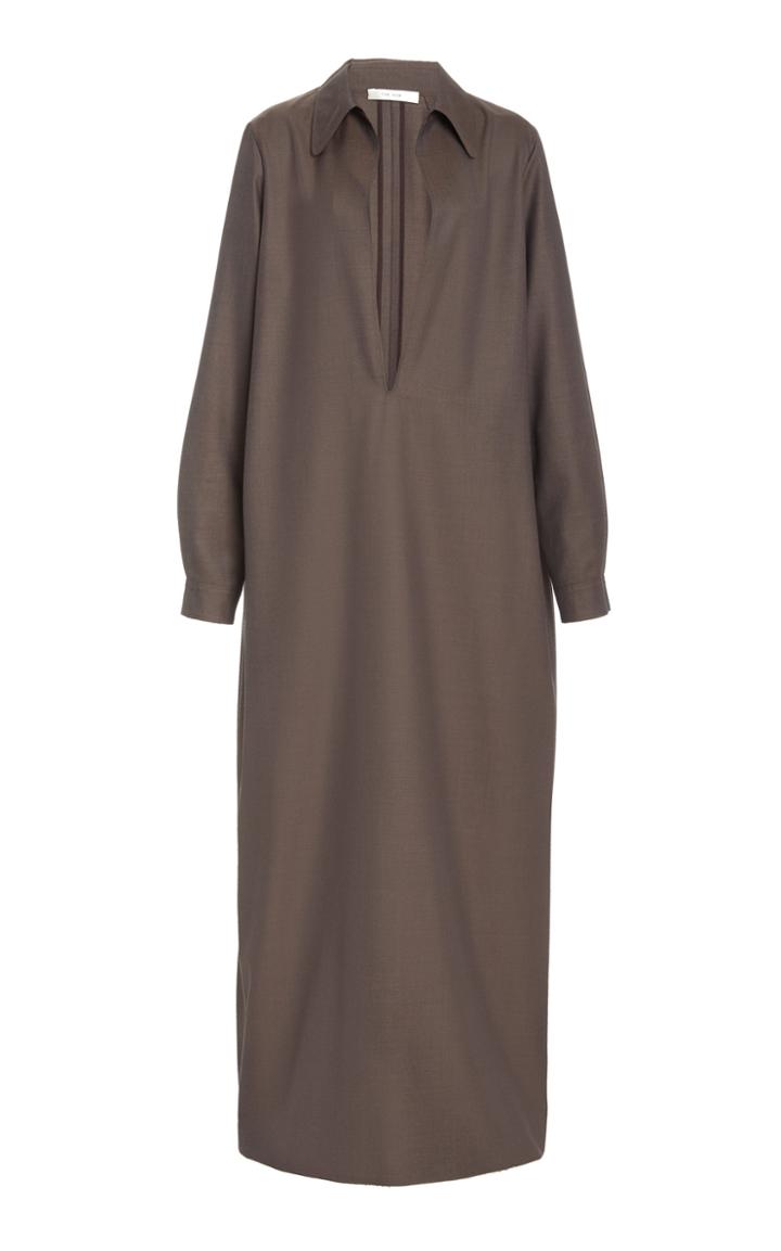 Moda Operandi The Row Tomas Wool Collared V-neck Dress