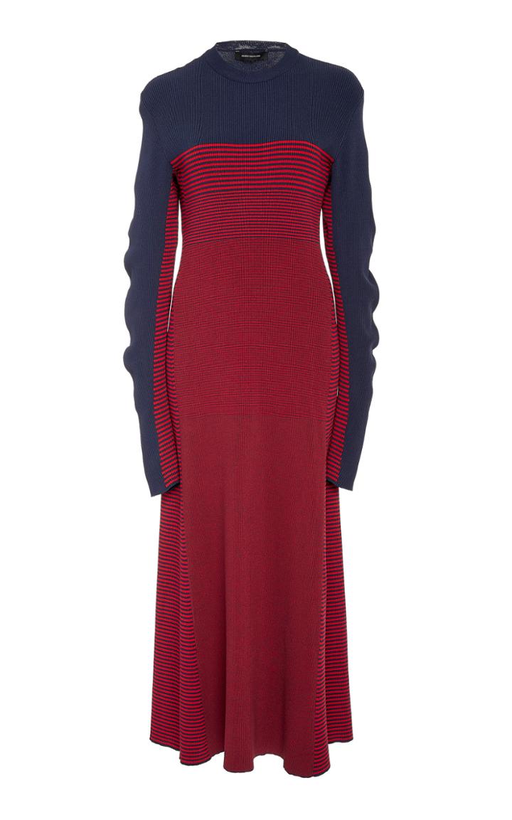 Cdric Charlier A-line Striped Ribbed-knit Midi Dress