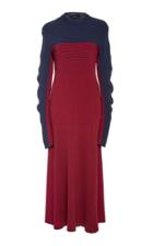 Cdric Charlier A-line Striped Ribbed-knit Midi Dress