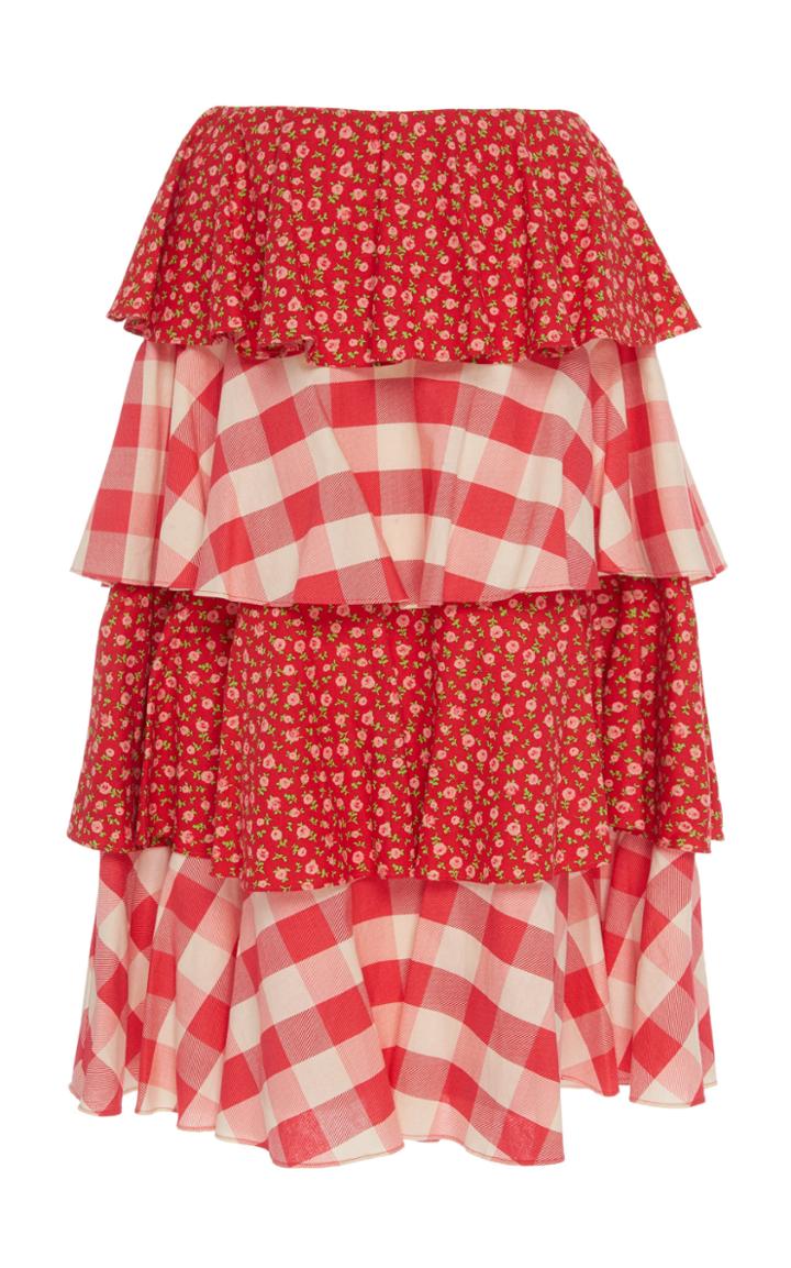 Batsheva Tiered Cotton Midi Skirt