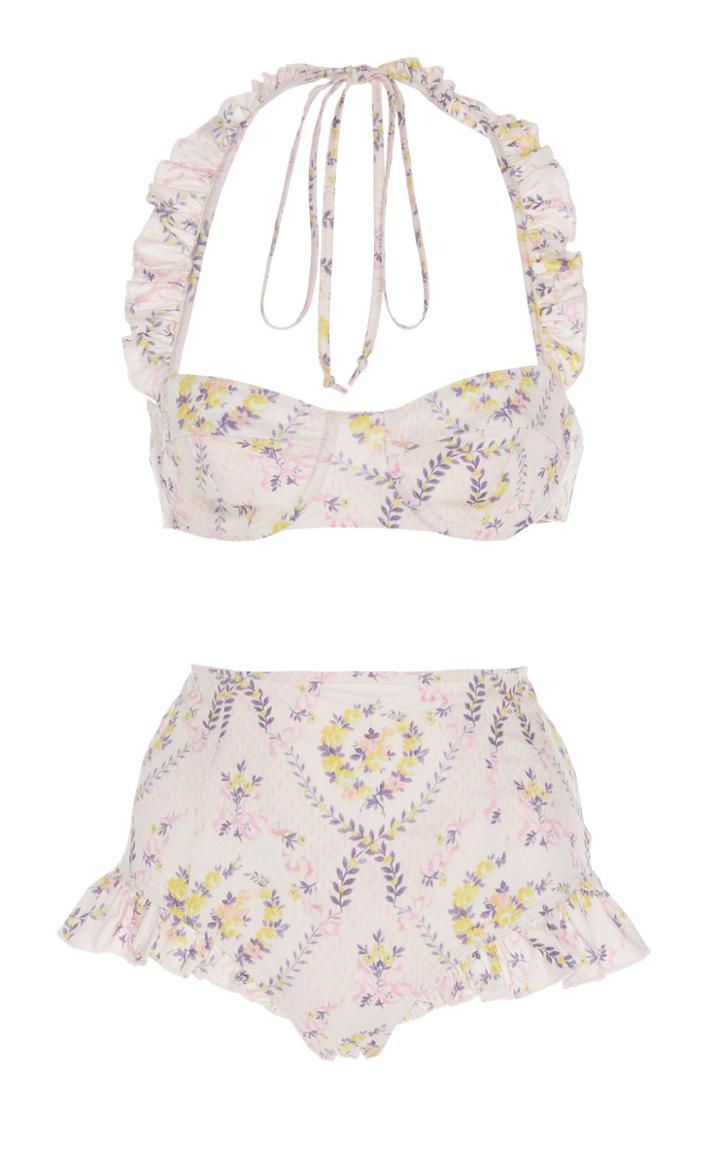 Loveshackfancy Kimberly Ruffled Floral-print Bikini Set Size: Xs
