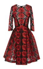 Zac Posen Poppy Embroidery Three Quarter Sleeve Dress