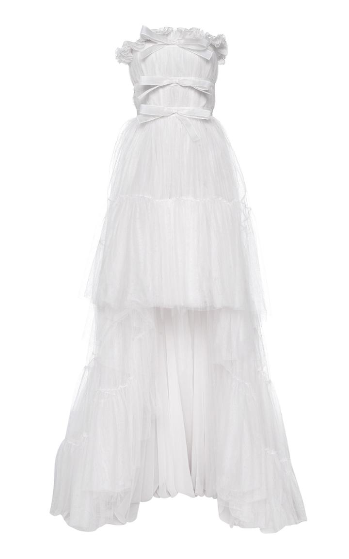 Moda Operandi Giambattista Valli Gathered Asymmetric Strapless Tulle Dress Size: 38