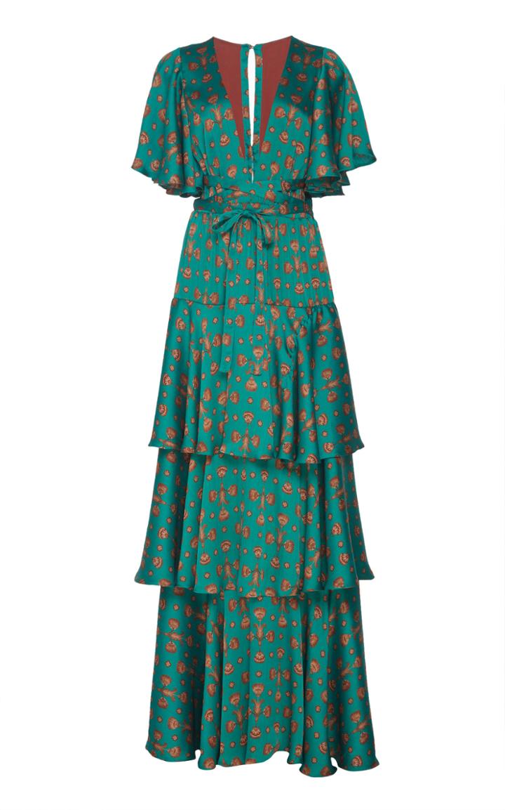 Johanna Ortiz Murmullo Del Viento Tiered Floral-print Satin Maxi Dress