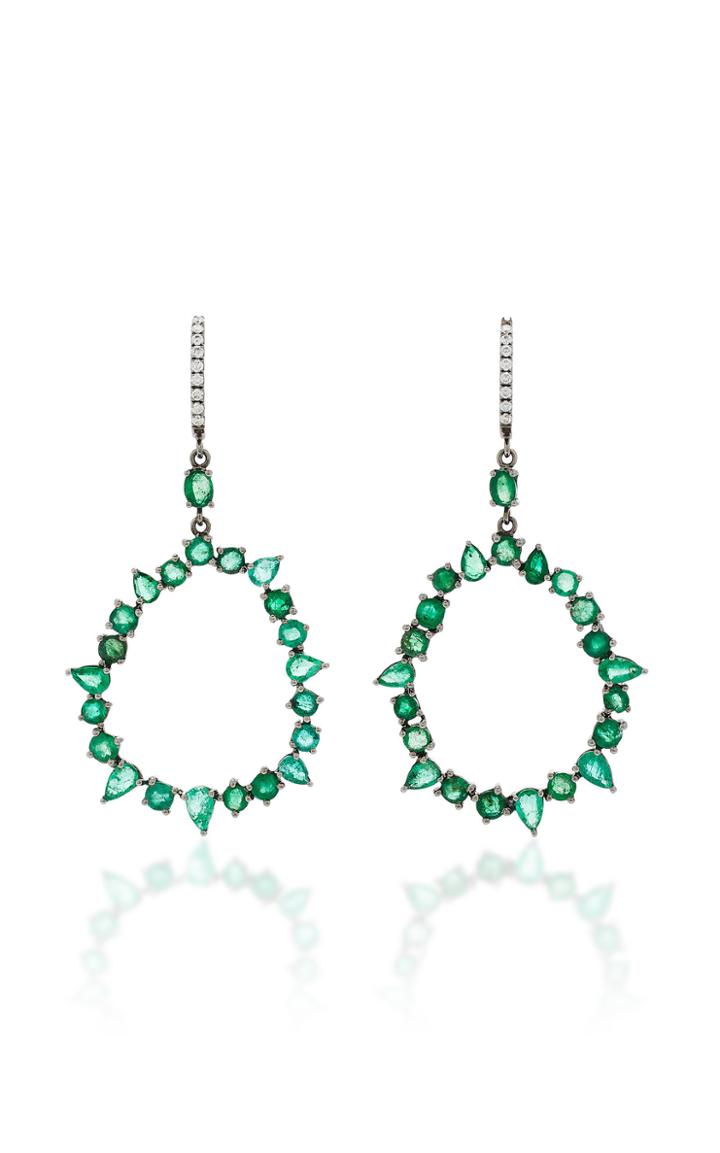 Nina Runsdorf M'o Exclusive One-of-a-kind Emerald And Diamond Jagged Edge Earring